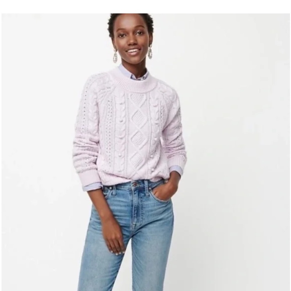 J.Crew Pom Pom Lavender Cable Knit Sweater XS